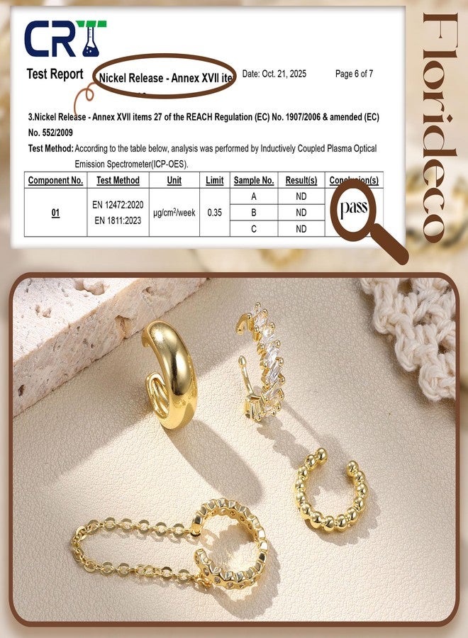 Florideco 4Pcs Ear Cuffs Non-Piercing for Women Dainty 14K Gold Plated Clip On Cartilage Earrings Hypoallergenic Huggie Hoop Cuffs Fake Earings for Non Pierced Ears, Brass, Cubic Zirconia - Image 4