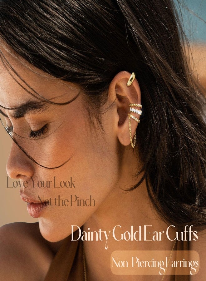 Florideco 4Pcs Ear Cuffs Non-Piercing for Women Dainty 14K Gold Plated Clip On Cartilage Earrings Hypoallergenic Huggie Hoop Cuffs Fake Earings for Non Pierced Ears, Brass, Cubic Zirconia - Image 3