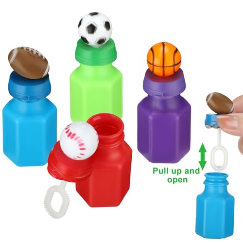 Simgoing 24 Pack Sport Balls Bubble Bottles Bulk Mini Bubbles Party Favors Assorted Balls Bubble Wand Bottles Soccer Basketball Football Baseball Sport Team Gift Bag Stuffers for Kids Outdoor Indoor - Image 5