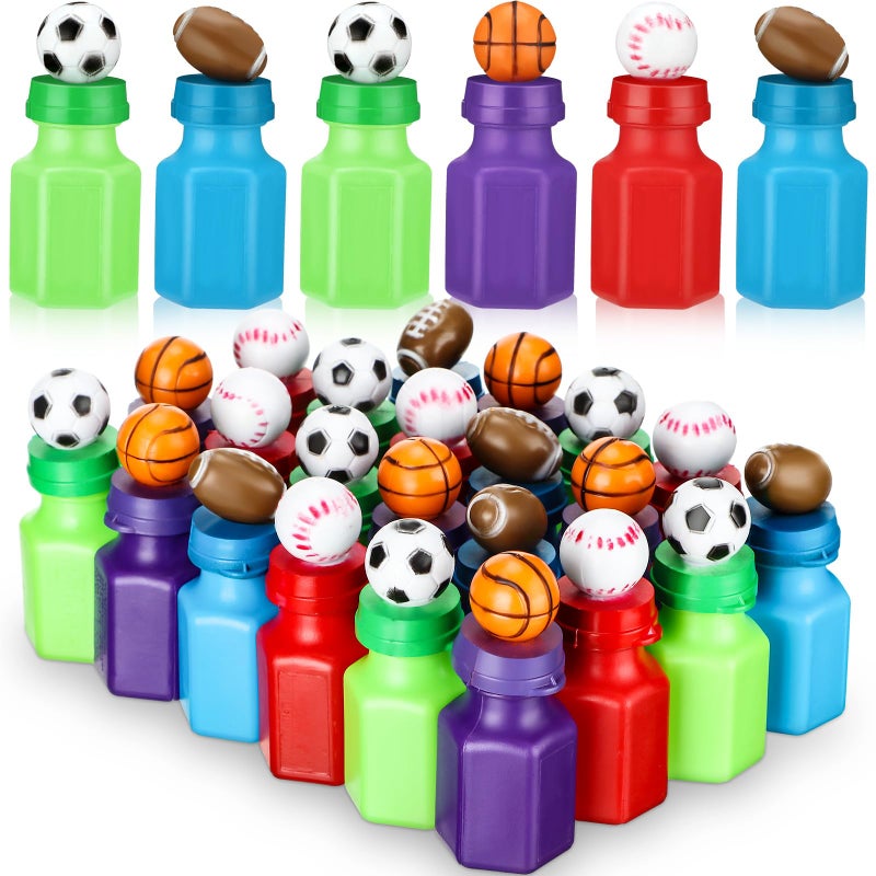 Simgoing 24 Pack Sport Balls Bubble Bottles Bulk Mini Bubbles Party Favors Assorted Balls Bubble Wand Bottles Soccer Basketball Football Baseball Sport Team Gift Bag Stuffers for Kids Outdoor Indoor - Image 3