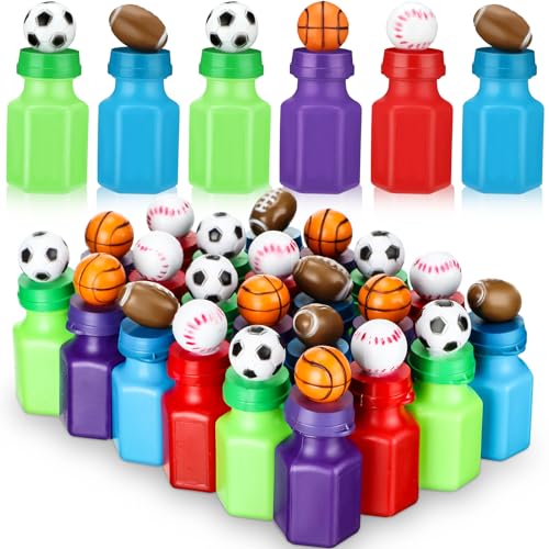 Simgoing 24 Pack Sport Balls Bubble Bottles Bulk Mini Bubbles Party Favors Assorted Balls Bubble Wand Bottles Soccer Basketball Football Baseball Sport Team Gift Bag Stuffers for Kids Outdoor Indoor - Image 1