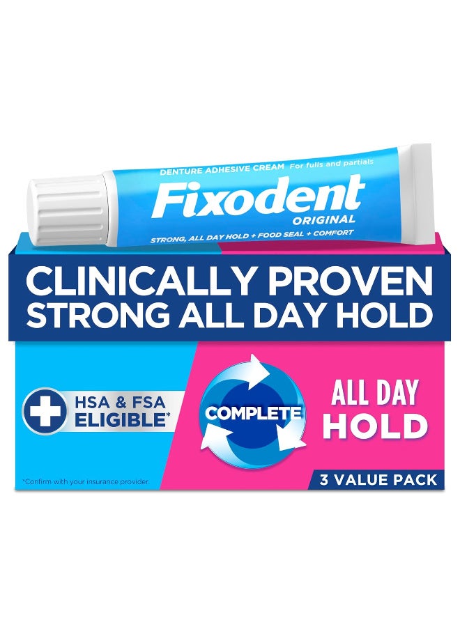 Fixodent (Pack of 3) Original Complete Denture Adhesive Cream - 3x2.4 oz
