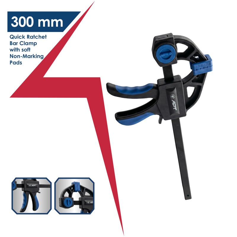 APT Quick Ratchet Bar Clamp with soft Non-Marking Pads 300mm (AH2630420-300) - Image 2