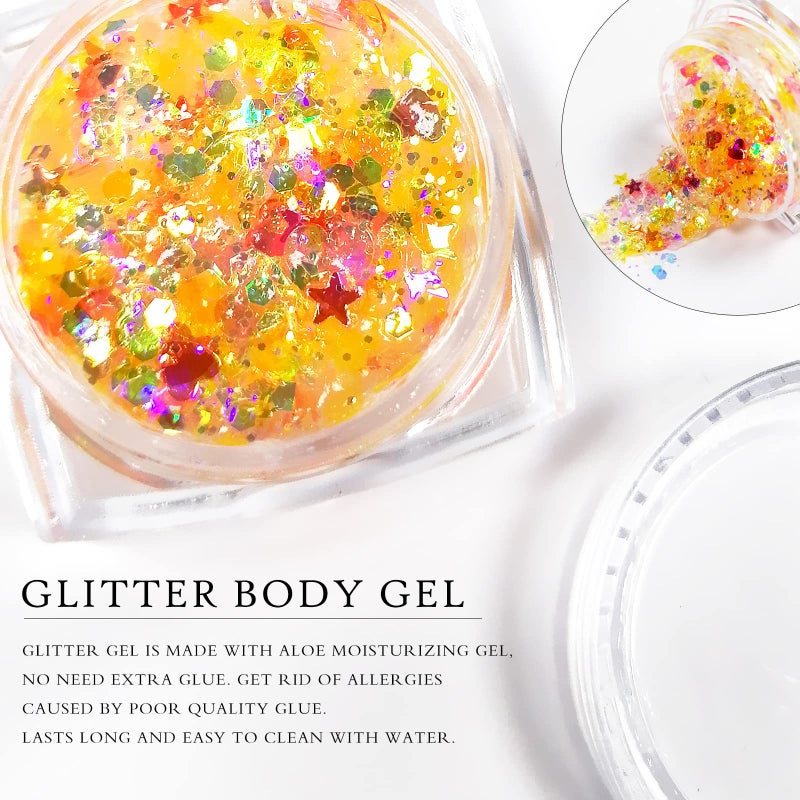 Ownest 12 Colors Holographic Chunky Glitter Gel Set, Christmas Party Makeup Face Body Eye Lips Hair Nail Cosmetic Festival Chunky Glitter Eyeshadow, Mixable, No Need Glue - Image 5