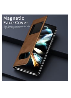 Aookay For Samsung Galaxy Z Fold 5 Magnetic Flip Folding Case, Open Window Design, Premium Luxury Business Nappa Leather, Hidden Stand Full Body Hinge Protection Ultra-thin Case (Z Fold 5 Brown)  - Image 2