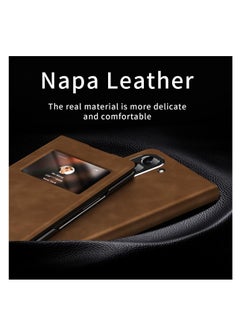 Aookay For Samsung Galaxy Z Fold 5 Magnetic Flip Folding Case, Open Window Design, Premium Luxury Business Nappa Leather, Hidden Stand Full Body Hinge Protection Ultra-thin Case (Z Fold 5 Brown)  - Image 3