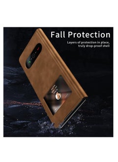 Aookay For Samsung Galaxy Z Fold 5 Magnetic Flip Folding Case, Open Window Design, Premium Luxury Business Nappa Leather, Hidden Stand Full Body Hinge Protection Ultra-thin Case (Z Fold 5 Brown)  - Image 4