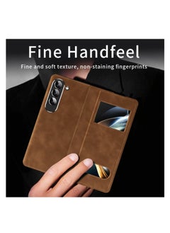 Aookay For Samsung Galaxy Z Fold 5 Magnetic Flip Folding Case, Open Window Design, Premium Luxury Business Nappa Leather, Hidden Stand Full Body Hinge Protection Ultra-thin Case (Z Fold 5 Brown)  - Image 5