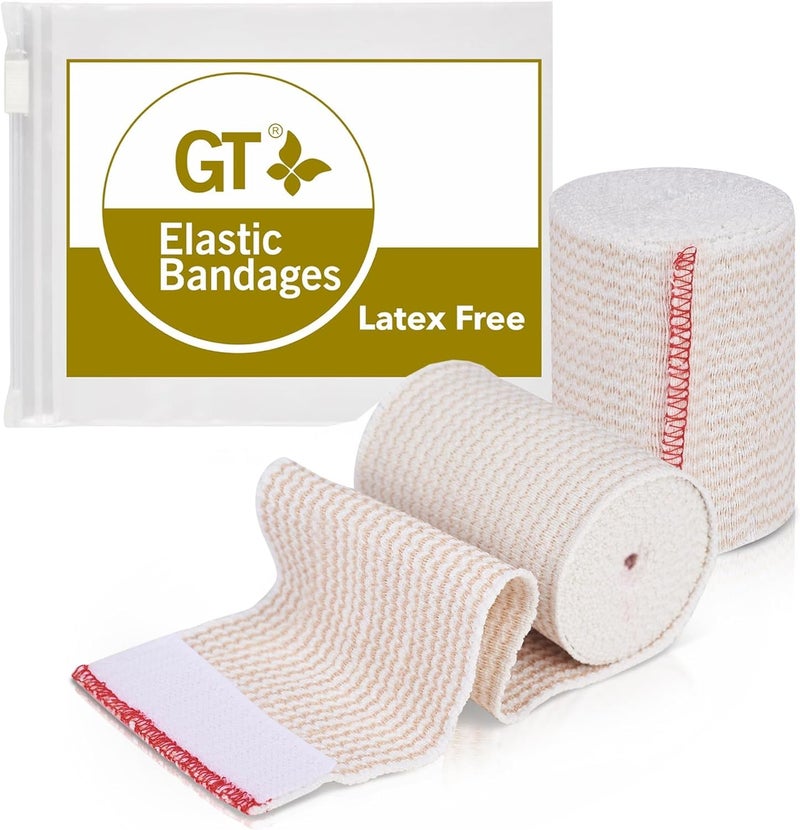 GT Premium Elastic Bandage Wrap 3 2 Pack Hook Loop Fasteners at Both Ends Latex Free Hypoallergenic Compression Roll Reusable Bandages for Waist Legs Elbow Knee Wrap