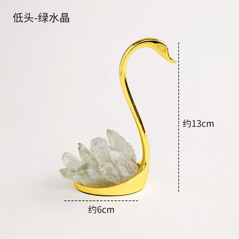Runyangshi Natural Crystal Swan Ornament with Electroplated Black Tourmaline, Blue Feathers, and Purple-Yellow Quartz - Perfect Wedding Gift - Image 1