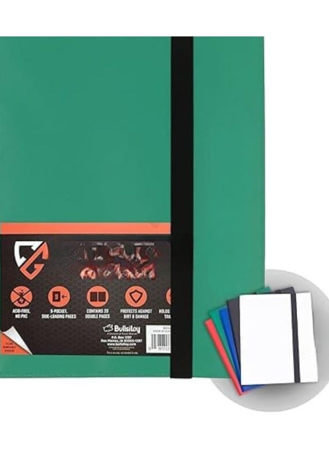 Professional trading card holder with 9 side-slot pages, holds 360 cards, dark green - Image 1