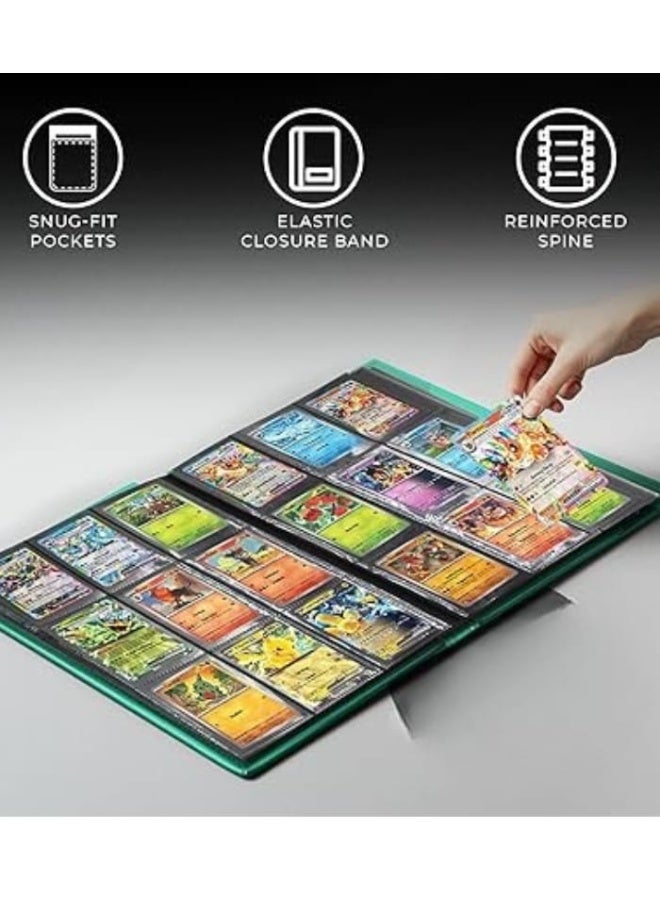 Professional trading card holder with 9 side-slot pages, holds 360 cards, dark green - Image 3