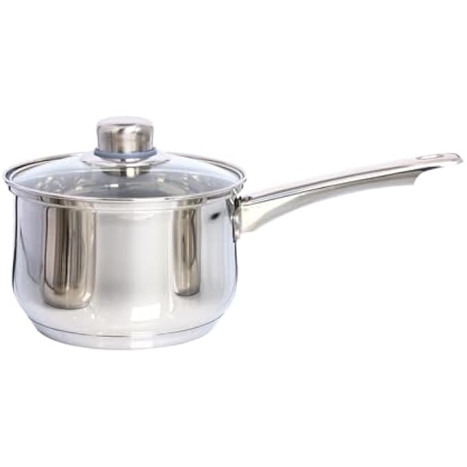 Buckingham Stainless Steel Induction Deep Saucepan With Glass Lid Cooking Pot 16 Cm  2 Litre  Premium Quality 70610 - Image 1