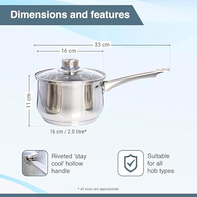 Buckingham Stainless Steel Induction Deep Saucepan With Glass Lid Cooking Pot 16 Cm  2 Litre  Premium Quality 70610 - Image 3