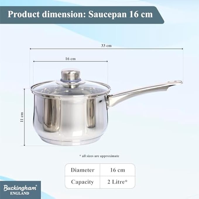 Buckingham Stainless Steel Induction Deep Saucepan With Glass Lid Cooking Pot 16 Cm  2 Litre  Premium Quality 70610 - Image 4