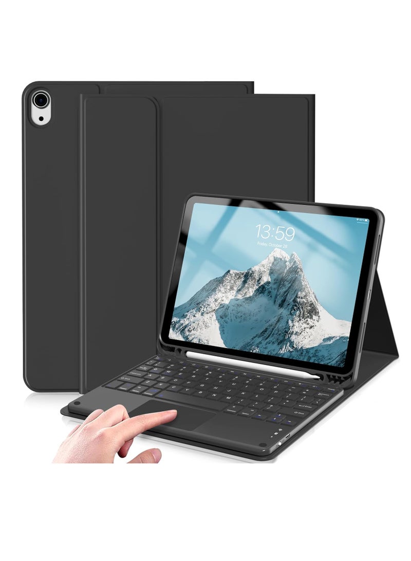 حافظة iPad Air الجيل الخامس 2022 لجهاز iPad Air الجيل الرابع 2020 مع لوحة مفاتيح قابلة للفصل ولوحة اللمس مع حامل قلم رصاص وغطاء حامل مغناطيسي قابل للإزالة لجهاز iPad 10.9 بوصة لون أسود - Image 1
