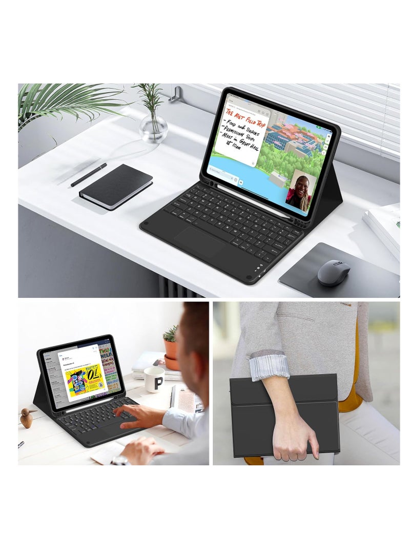 حافظة iPad Air الجيل الخامس 2022 لجهاز iPad Air الجيل الرابع 2020 مع لوحة مفاتيح قابلة للفصل ولوحة اللمس مع حامل قلم رصاص وغطاء حامل مغناطيسي قابل للإزالة لجهاز iPad 10.9 بوصة لون أسود - Image 3