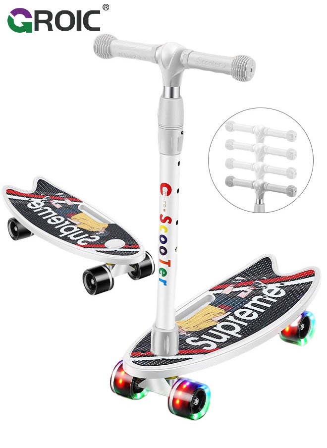 GROIC - 2-In-1 Skateboard, Kids Learner Skateboard, Training Skateboard and Lean-to-Steer scooter with Detachable Stability Handlebar, Mini Cruiser Skateboard with Colorful LED Light up Wheels for Beginners - Image 1