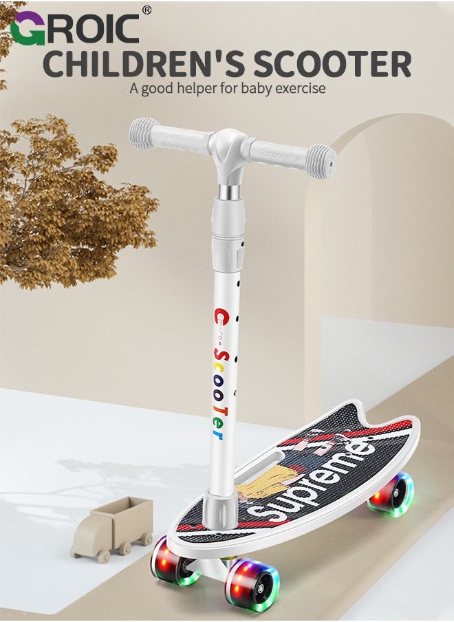 GROIC - 2-In-1 Skateboard, Kids Learner Skateboard, Training Skateboard and Lean-to-Steer scooter with Detachable Stability Handlebar, Mini Cruiser Skateboard with Colorful LED Light up Wheels for Beginners - Image 1