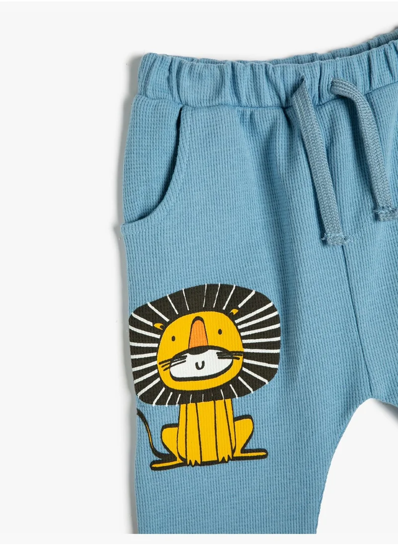 كوتون Sweatpants Lion Printed Pockets Drawstring Pockets Cotton