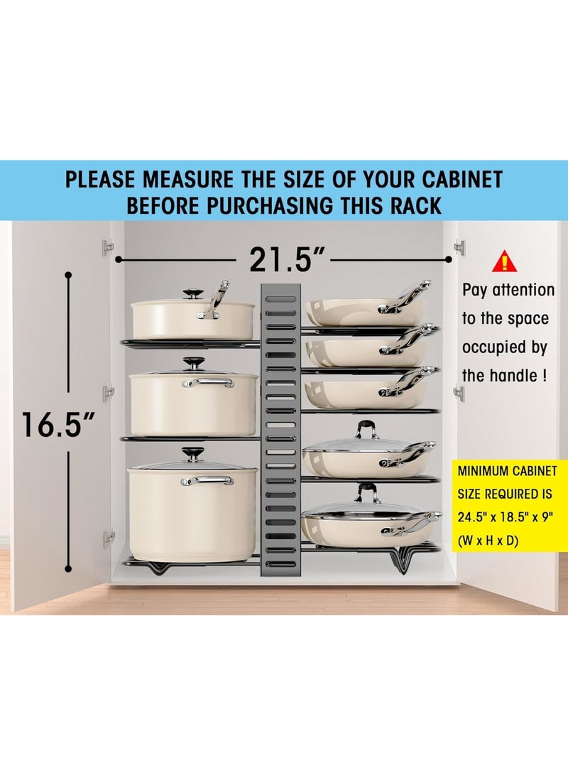 SOLARAE 8-Tier Adjustable Rack Heavy, Pots and Pans Organizer Rack for Cabinet, Duty Under Cabinet Pot and Pan Storage, Perfect for Pots, Pans, and Lids - Easy Kitchen Organization and Storage - Image 5