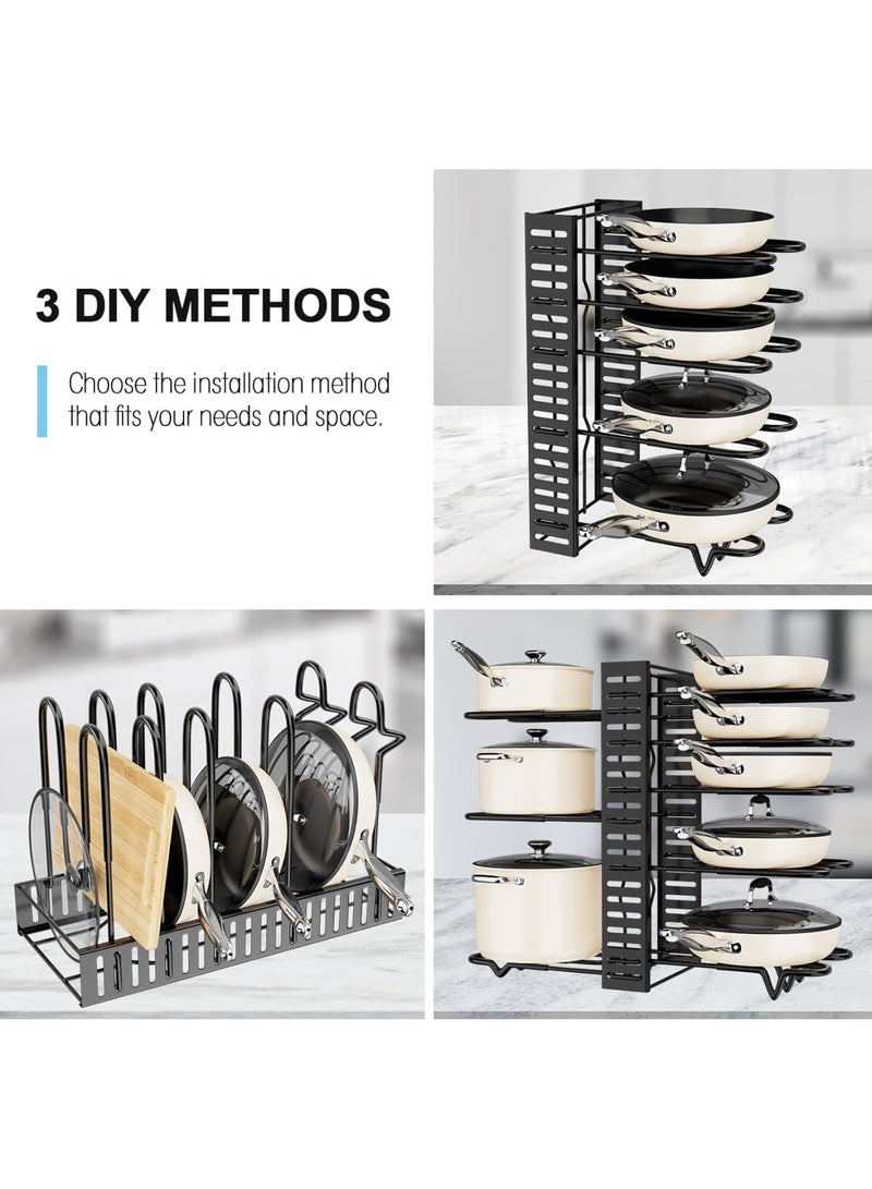 SOLARAE 8-Tier Adjustable Rack Heavy, Pots and Pans Organizer Rack for Cabinet, Duty Under Cabinet Pot and Pan Storage, Perfect for Pots, Pans, and Lids - Easy Kitchen Organization and Storage - Image 2