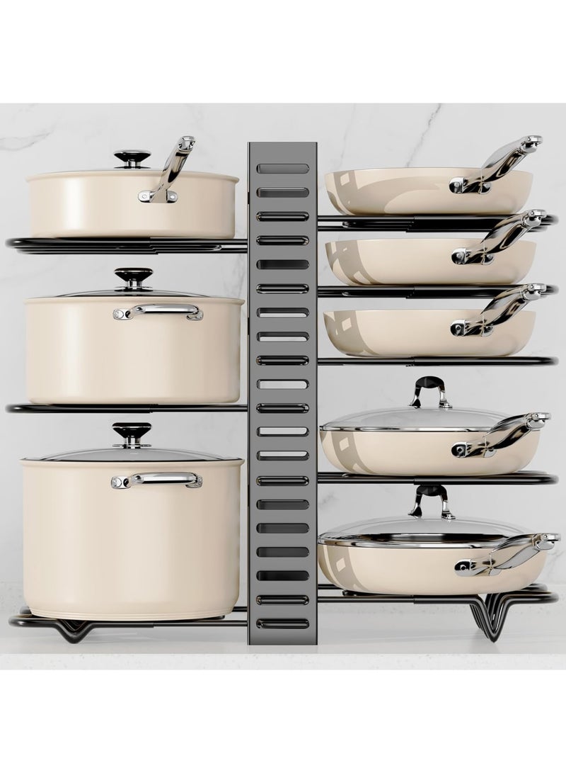 SOLARAE 8-Tier Adjustable Rack Heavy, Pots and Pans Organizer Rack for Cabinet, Duty Under Cabinet Pot and Pan Storage, Perfect for Pots, Pans, and Lids - Easy Kitchen Organization and Storage - Image 1