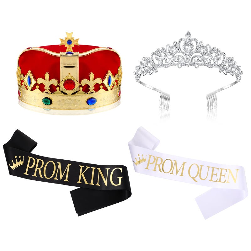 Saintrygo Prom Queen and King Sash Crowns Tiara 2025 Grad Crown Sash Headbands for Adult Halloween Wedding Cosplay4 PcsVintage Style