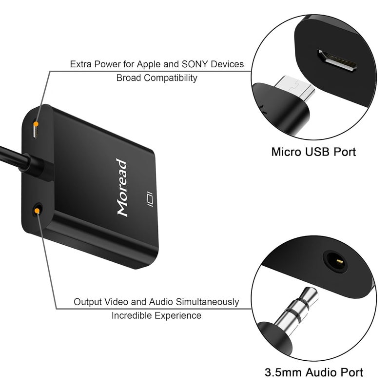 Moread Gold-Plated Active HDMI to VGA Adapter, 2 Pack, Male to Female with Micro USB Power Cable & 3.5mm Audio Port Cable for PS4, MacBook Pro, Mac mini, Apple TV - Image 5