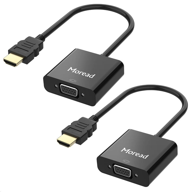 Moread Gold-Plated Active HDMI to VGA Adapter, 2 Pack, Male to Female with Micro USB Power Cable & 3.5mm Audio Port Cable for PS4, MacBook Pro, Mac mini, Apple TV - Image 1