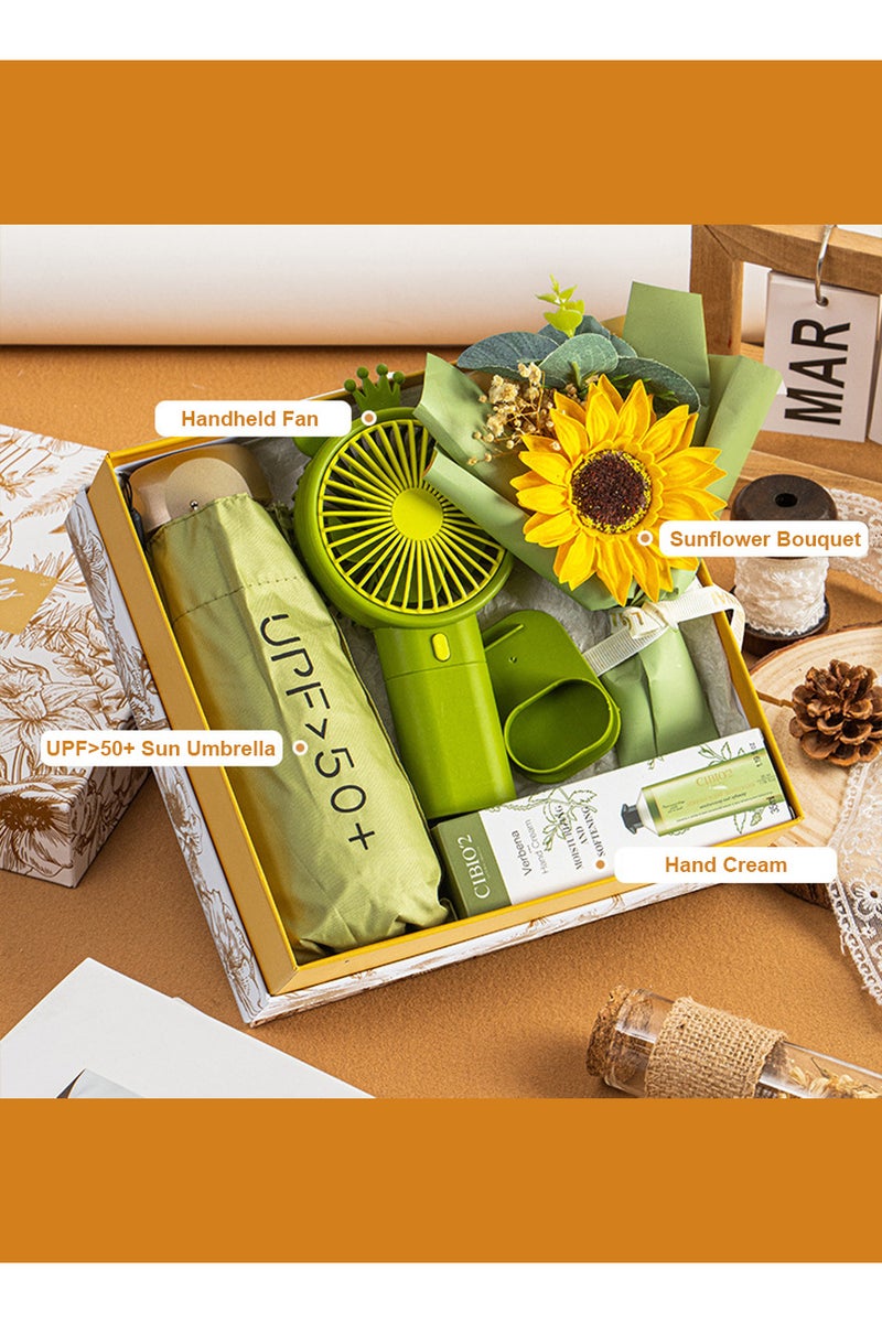 Luxury Bridal Gift Box: Birthday Gifts for Friends, Self Care Gifts, Relaxing Care Package, Happy Birthday Gifts for Woman, Mom, Sister, Best Friend, Wife, Girlfriend, Coworker, 4-Piece Set -  Umbrella, Hand cream, Handheld fan (G12) - Image 1