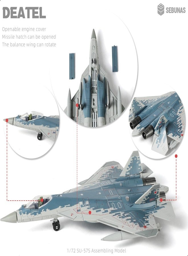 SEBUNAS SU-57 Quick Build Model Toy, 1/72 Fighter Jet Assemble Model for Military Fans, Easy to Assemble Aircraft Toy Gift for Kids Teens Adults, Military Aircraft Display Model for Collection - Image 3