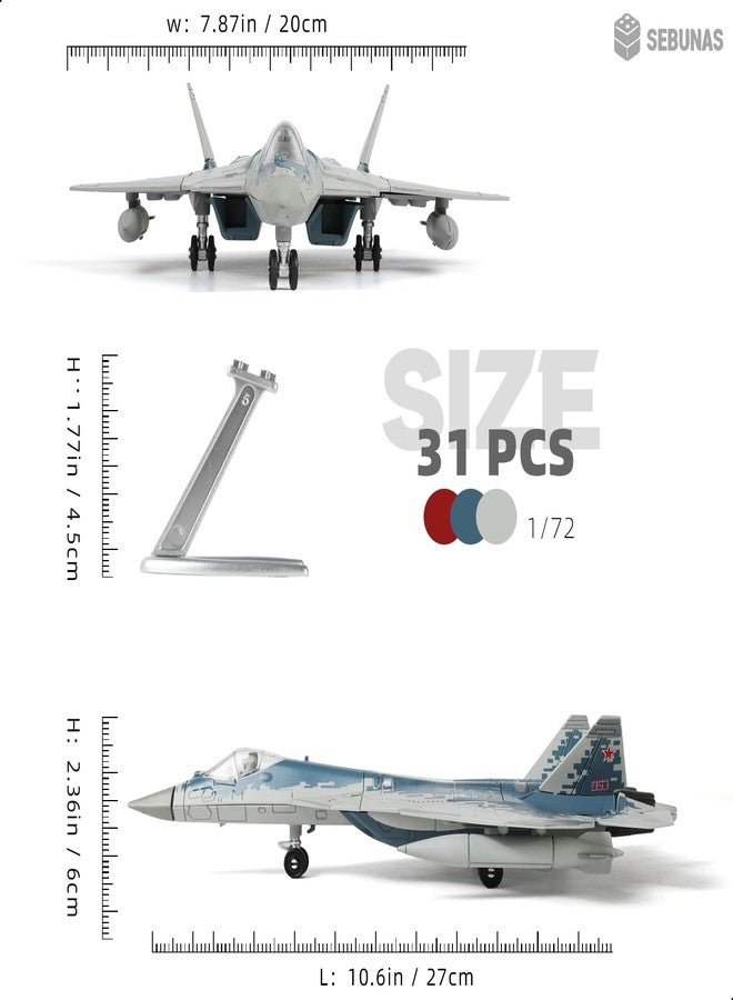 SEBUNAS SU-57 Quick Build Model Toy, 1/72 Fighter Jet Assemble Model for Military Fans, Easy to Assemble Aircraft Toy Gift for Kids Teens Adults, Military Aircraft Display Model for Collection - Image 2