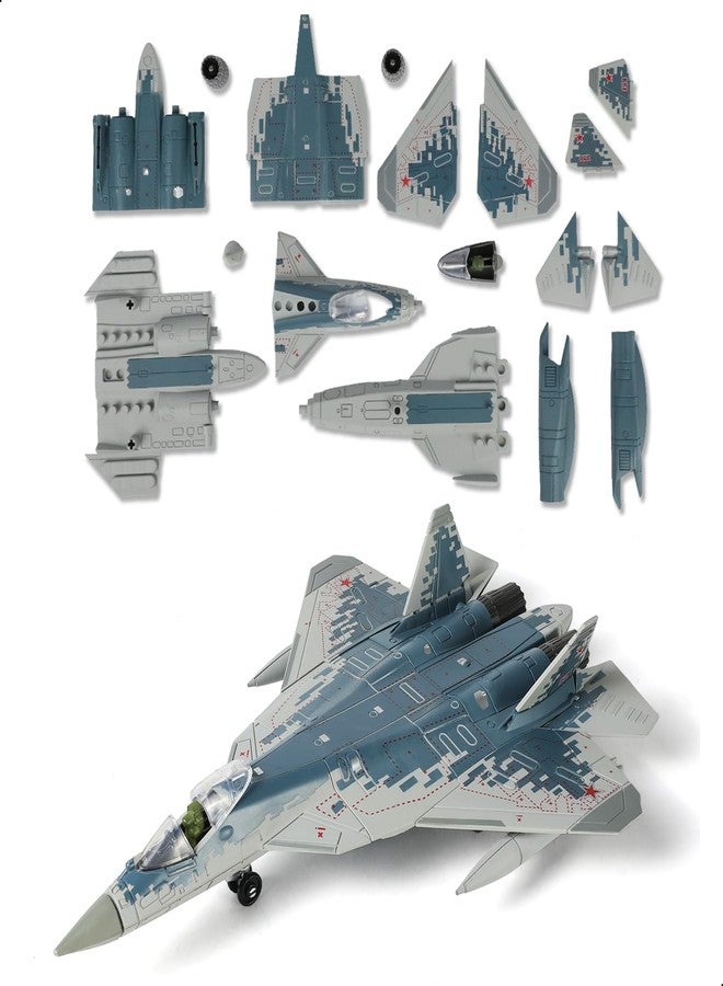 SEBUNAS SU-57 Quick Build Model Toy, 1/72 Fighter Jet Assemble Model for Military Fans, Easy to Assemble Aircraft Toy Gift for Kids Teens Adults, Military Aircraft Display Model for Collection - Image 1