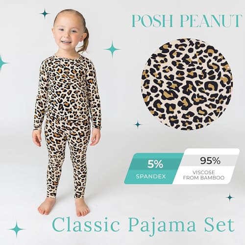 Posh Peanut Girls Pajamas - Soft, Viscose from Bamboo PJs for Kids - Matching, Long Sleeve Toddler Pajamas for Girls (12-18 Months) Lana Leopard - Image 2