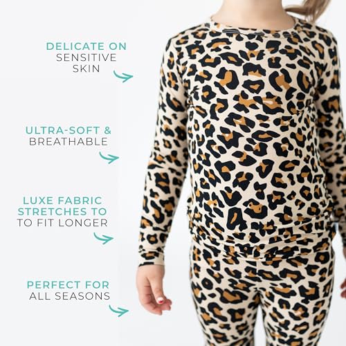 Posh Peanut Girls Pajamas - Soft, Viscose from Bamboo PJs for Kids - Matching, Long Sleeve Toddler Pajamas for Girls (12-18 Months) Lana Leopard - Image 4
