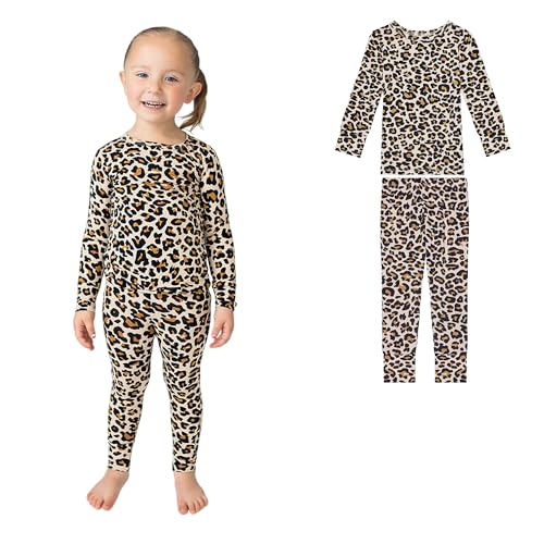 Posh Peanut Girls Pajamas - Soft, Viscose from Bamboo PJs for Kids - Matching, Long Sleeve Toddler Pajamas for Girls (12-18 Months) Lana Leopard - Image 1