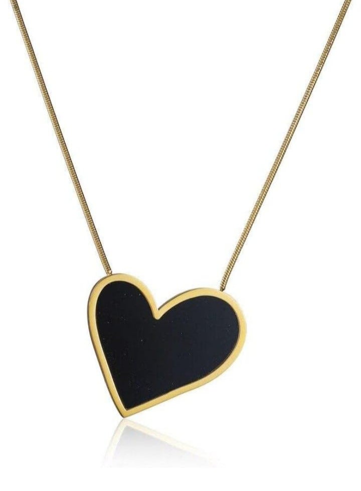 Slanted heart chain, stainless steel, black - Image 1
