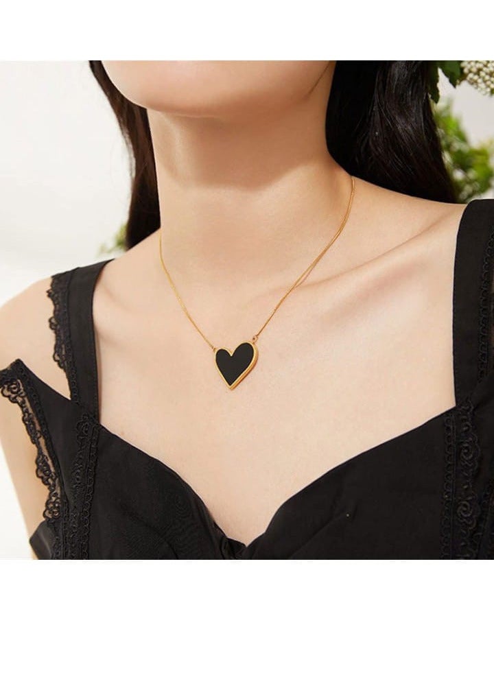 Slanted heart chain, stainless steel, black - Image 3
