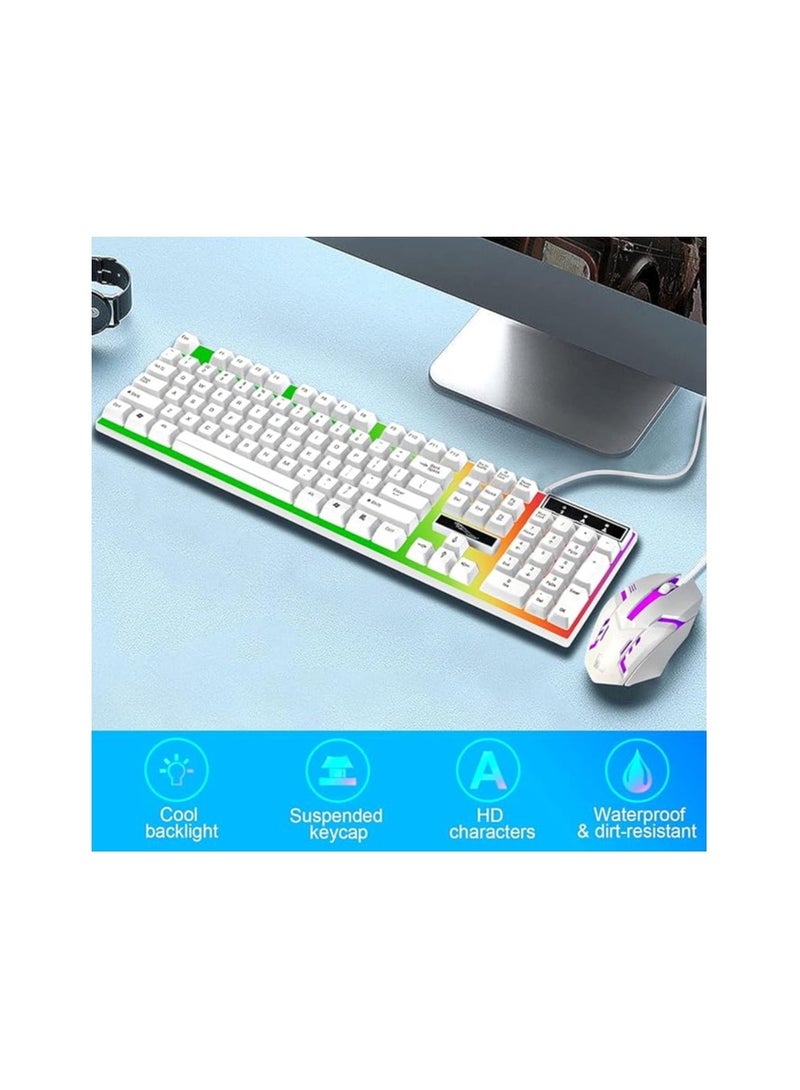 Gaming Keyboard and Mouse Combo – Wired USB LED Backlit Keyboard with Mechanical Feel, Multi-Color Lighting, White, for Windows PC  - Image 3