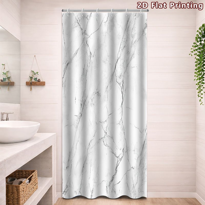 Modern White Marble Shower Curtain With Hooks 59x71 Inch Bathroom Decor - Image 1