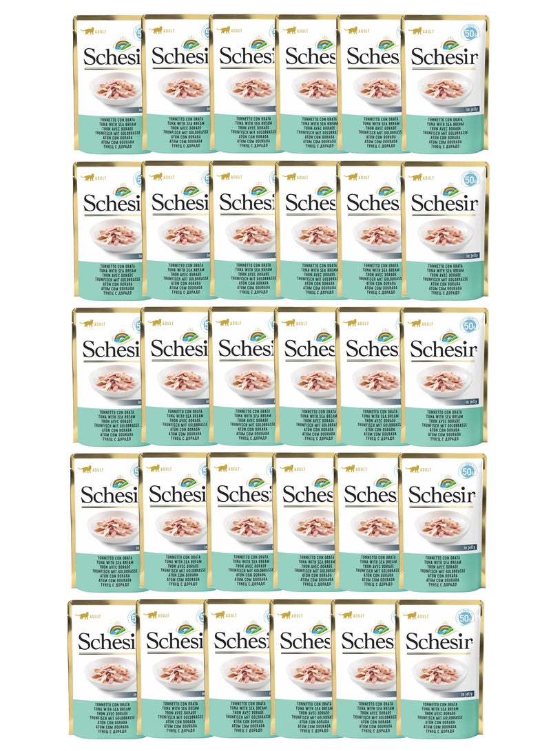 Schesir 30pcs Tuna With Seabream Pouch Wet Food For Adult Cats 30x50g - Image 1