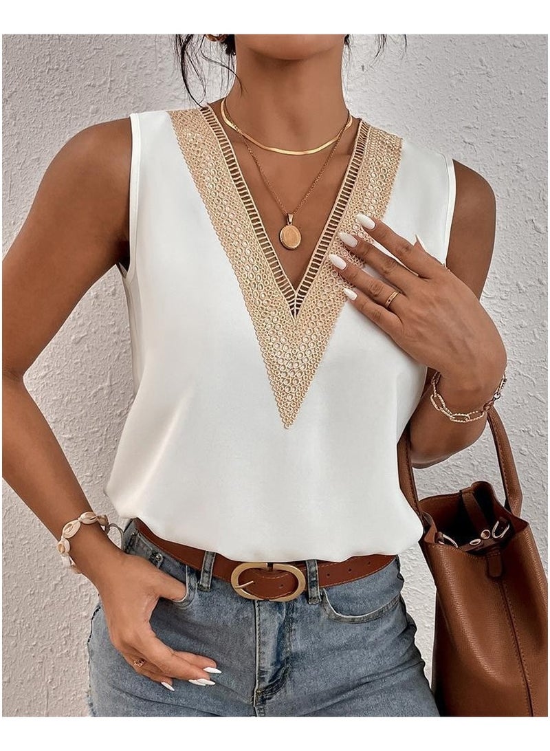 Shougu New Sleeveless V-neck Patchwork Minimalist Shirt For Women - Image 2