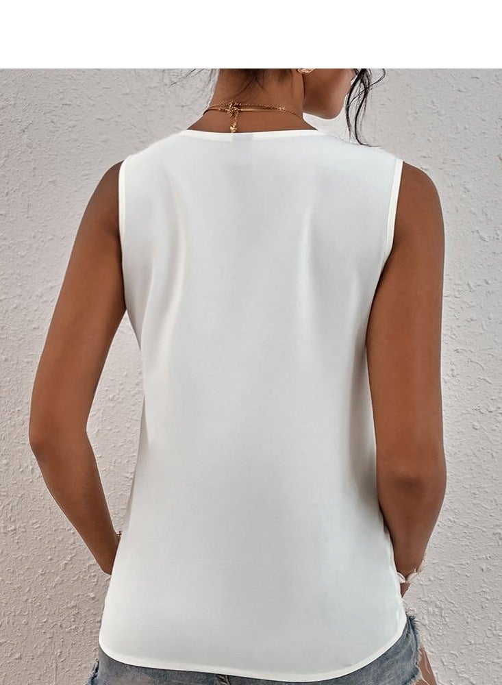 Shougu New Sleeveless V-neck Patchwork Minimalist Shirt For Women - Image 3