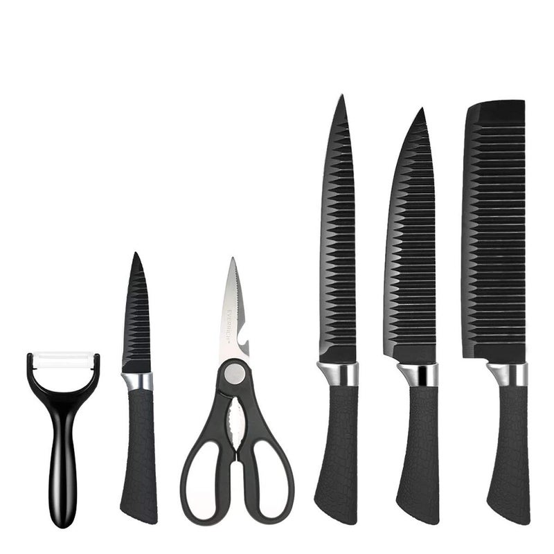 COLBEX 6 Pcs NonStick Knife Set for Kitchen Professionals Chef Super Sharp high Carbon Stainless Steel Material Ergonomic Soft Grip Handle Kitchen Cutlery Knives Set with Box Black - Image 1