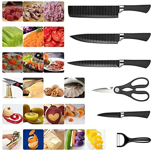 COLBEX 6 Pcs NonStick Knife Set for Kitchen Professionals Chef Super Sharp high Carbon Stainless Steel Material Ergonomic Soft Grip Handle Kitchen Cutlery Knives Set with Box Black - Image 2