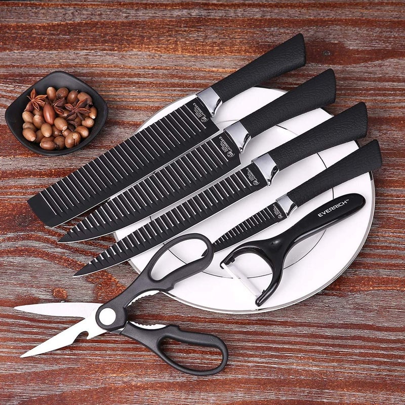 COLBEX 6 Pcs NonStick Knife Set for Kitchen Professionals Chef Super Sharp high Carbon Stainless Steel Material Ergonomic Soft Grip Handle Kitchen Cutlery Knives Set with Box Black - Image 3