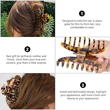 Lurrose 2pcs Leopard Hair Claws Large Tortoise Shell Cellulose Jaw Clips Banana Barrettes for Womens Summer Hair Decor Mothers Day Shower Bathing Holder - Image 2