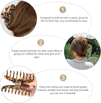 Lurrose 2pcs Leopard Hair Claws Large Tortoise Shell Cellulose Jaw Clips Banana Barrettes for Womens Summer Hair Decor Mothers Day Shower Bathing Holder - Image 3