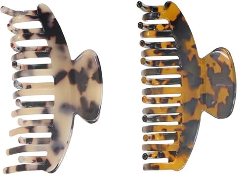 Lurrose 2pcs Leopard Hair Claws Large Tortoise Shell Cellulose Jaw Clips Banana Barrettes for Womens Summer Hair Decor Mothers Day Shower Bathing Holder - Image 1